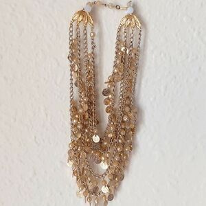 Golden & Ivory Iridescent Bead & Coin Statement Necklace